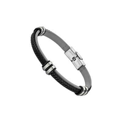 Pulsera LOTUS STYLE URBAN MAN Acero y Piel Gris con Negro