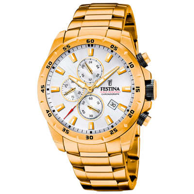 Reloj FESTINA Hombre CHRONO SPORTS Acero Dorado Esfera Plateada Con Calendario