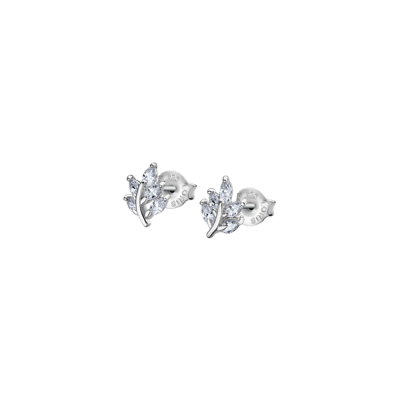 Pendientes Plata Lotus Silver PURE ESSENTIAL Hojas Circonitas Blancas Garras Presión