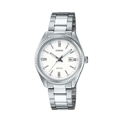 Reloj CASIO Esfera Blanca Bisel Estriado