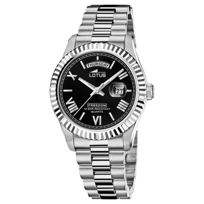Reloj Caballero Lotus FREEDOM COLLECTION Acero Plateado Esfera Negra Bisel Facetado