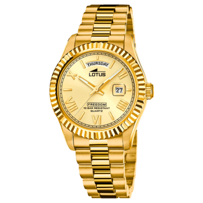 Reloj Caballero Lotus FREEDOM COLLECTION Acero Dorado Esfera Dorada Bisel Facetado