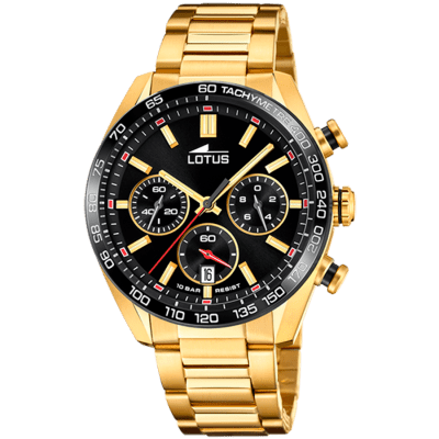 Reloj LOTUS Caballero CHRONO Acero Dorado Con Esfera Y Bisel Negros