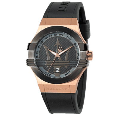 Reloj MASERATI Caballero POTENZA Acero Rosado Y Correa Caucho Negra