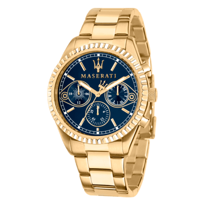 Reloj MASERATI Caballero  Dorado Con Esfera Azul Y Detalles Dorados