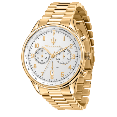 Reloj MASERATI Caballero Acero Dorado Y  Esfera Blanca Con Cronos