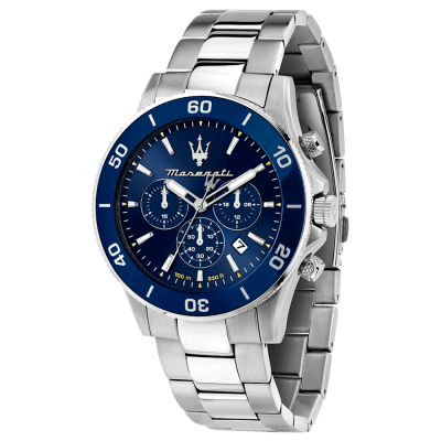 Reloj MASERATI Caballero Acero Y  Esfera Y Bisel Azul Con Cronos
