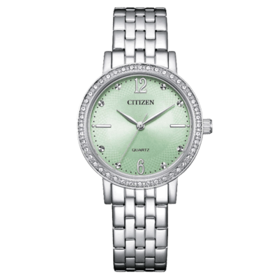 Reloj CITIZEN Mujer Acero Esfera Verde Claro Y Bisel Con Piedras