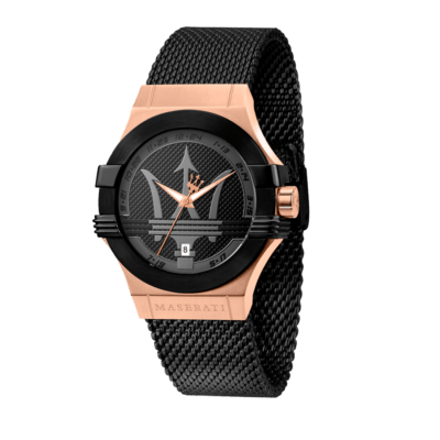 Reloj Hombre MASERATI Correa Milanesa Negra Y Caja Rosé