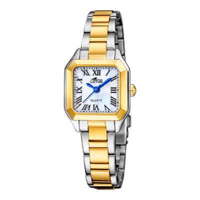 Reloj LOTUS Mujer OLD MONEY Acero Bicolor Cuadrado Esfera Blanca Con Números Romanos