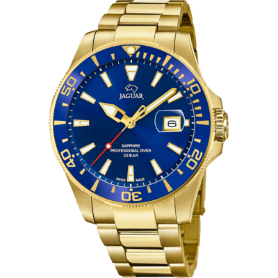 Reloj JAGUAR Hombre PRO DIVER Dorado Esfera Azul Tres Agujas