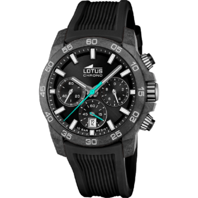 Reloj LOTUS Hombre CHRONO Caucho Negro Segundero Turquesa
