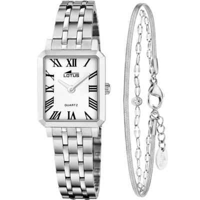 Reloj LOTUS Mujer 2GETHER Acero Esfera Cuadrada Blanca Números Romanos CON PULSERA