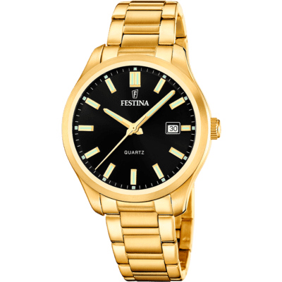 Reloj FESTINA Hombre CLASSICS Acero Dorado Esfera Negro Tres Agujas