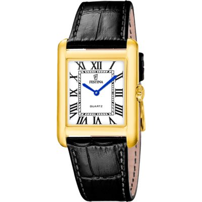 Reloj FESTINA Hombre ON THE SQUARE Acero Dorado Correa Piel Negra Esfera Blanca