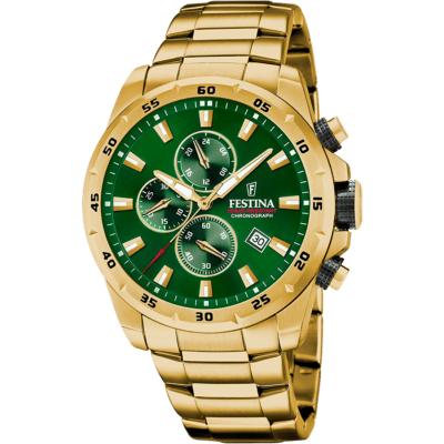 Reloj FESTINA Hombre CHRONO SPORTS Acero Dorado Esfera Verde Con Calendario