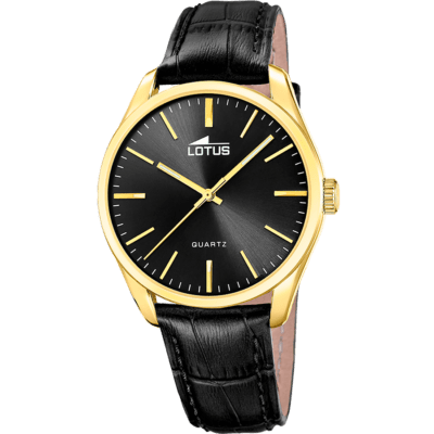 Reloj LOTUS Hombre MINIMALIST FOR HIM Acero Dorado Tres Agujas Esfera Negra Correa Negra