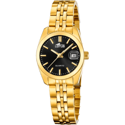 Reloj LOTUS Mujer OLD MONEY Acero Dorado Esfera Negra Con Índices