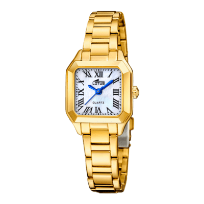 Reloj LOTUS Mujer OLD MONEY Acero Dorado Cuadrado Esfera Blanca Con Números Romanos