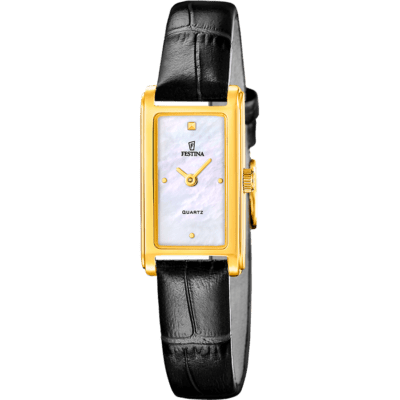Reloj FESTINA Mujer MADEMOISELLE Acero Dorado Rectangular Correa Negra Esfera Nacarada