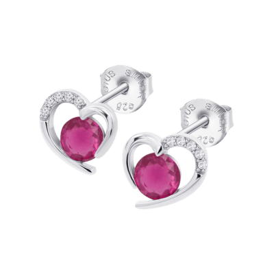 Pendientes Plata Mujer LOTUS SILVER MOMENTS Corazón Abierto Circonita Central Rojo