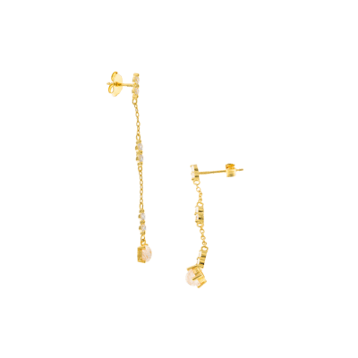 Pendientes Largos SALVATORE Plata Dorada Piedra de Luna