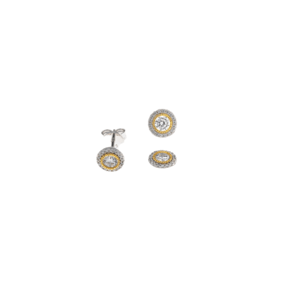 Pendientes SALVATORE Plata Rodiada Círculo Circonitas Blancas Línea Dorada