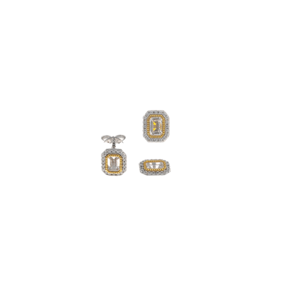 Pendientes SALVATORE Plata Rodiada Rectángulo Circonitas Blancas Línea Dorada