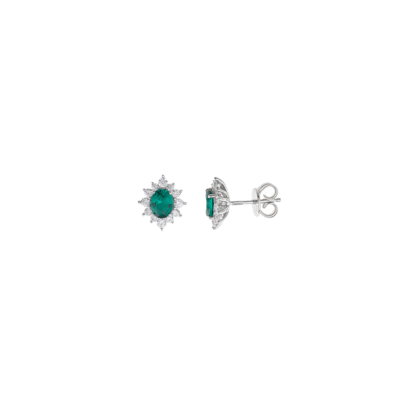 Pendientes SALVATORE Plata Rodiada Circonita Verde Ovalada Con 12 Puntas