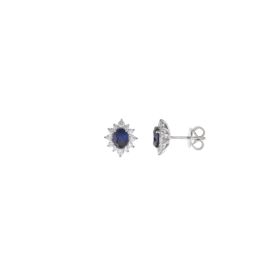 Pendientes SALVATORE Plata Rodiada Circonita Azul Ovalada Con 12 Puntas