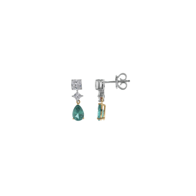Pendientes SALVATORE Plata Rodiada Circonitas Blancas Y Circonita Verde Pera Plata Chapada