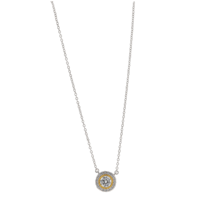 Collar SALVATORE Plata Rodiada Círculo Circonitas Blancas Línea Dorada