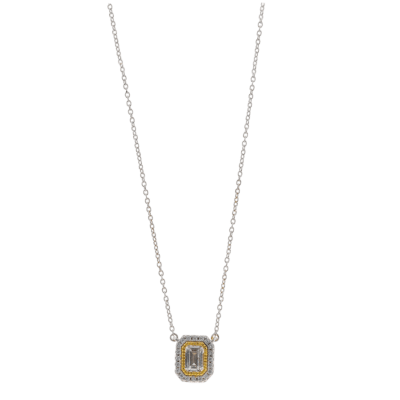 Collar SALVATORE Plata Rodiada Rectángulo Circonitas Blancas Línea Dorada