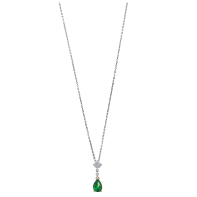 Collar SALVATORE Plata Rodiada Circonitas Blancas Y Circonita Verde Pera Plata Chapada