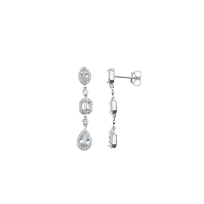 Pendientes Largos SALVATORE Plata Rodiada Circonitas Blancas Óvalo, Rectángulo Y Pera