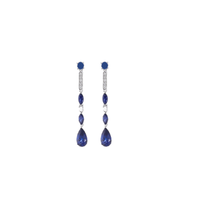 Pendientes Largos SALVATORE Plata Rodio Tira Circonitas Blancas Con Azul