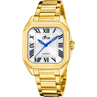 Reloj LOTUS Acero Doraado SQUARE SERIES Cuadrado Esfera Blanca
