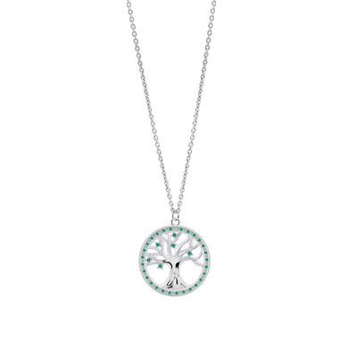 Collar LOTUS SILVER Mujer TREE OF LIFE Plata Bisel Circonitas Verdes