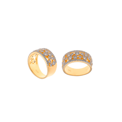 Anillo SALVATORE Plata Dorada Dos Líneas Circonitas En Marco Circonitas