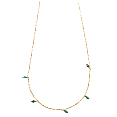 Collar SALVATORE Plata Dorada 5 Colgantes Circonitas Verde