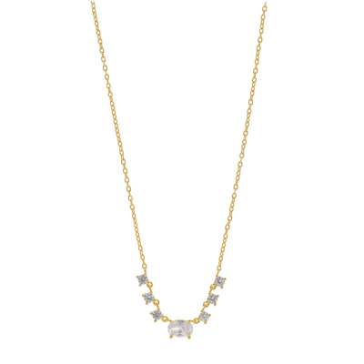 Collar SALVATORE Plata Dorada Circonitas Blancas Y Piedra Ovalada