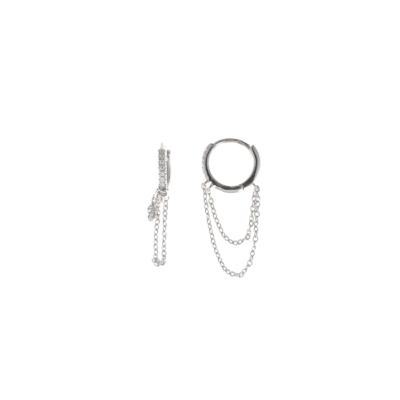 Pendientes Aro SALVATORE Plata Rodiada Con Cadena Doble