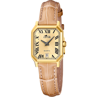 Reloj LOTUS Mujer SQUARE SERIES Acero Dorado Esfera Champagne Correa Marrón