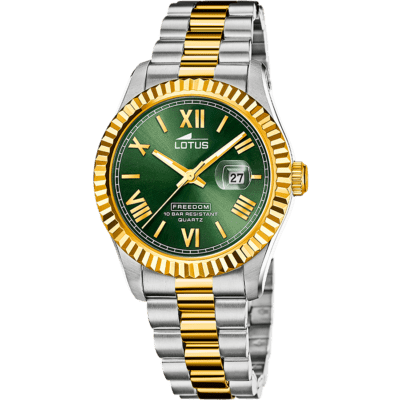 Reloj LOTUS Hombre FREEDOM COLLECTION Acero Bicolor Esfera Verde Bisel Estriado