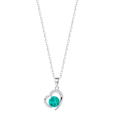 Collar Plata Mujer LOTUS SILVER MOMENTS Corazón Abierto Circonita Central Verde