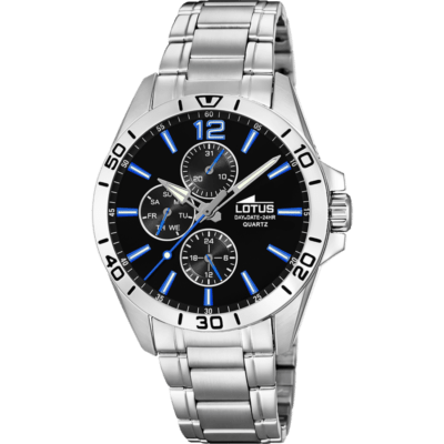 Reloj LOTUS Hombre MULTIFUNCIÓN Acero Esfera Negro Índices Azules