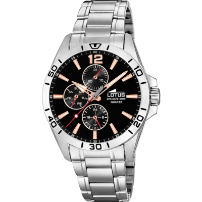 Reloj LOTUS Hombre MULTIFUNCIÓN Acero Esfera Negro Índices Rosé
