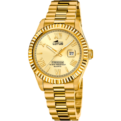 Reloj LOTUS Hombre FREEDOM COLLECTION Acero Dorado Esfera Champagne Bisel Estriado