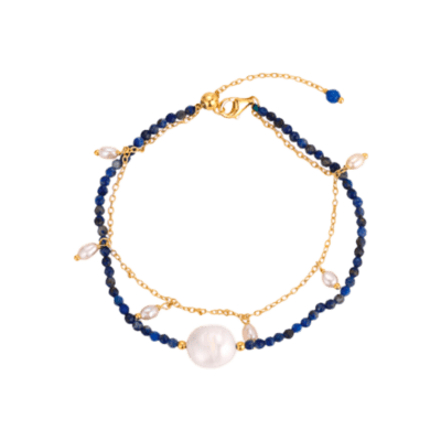 Pulsera Doble Plata Chapada LA VIDA Aventurina Y Perla