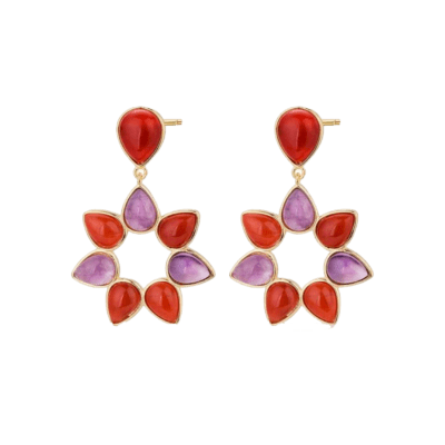 Pendientes Largos Plata Chapada LA VIDA Flor Amatista Y Aventurina